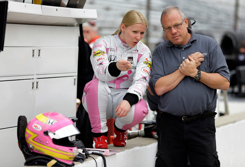 Pippa Mann talking with a crew member. Photo credit: AP Images